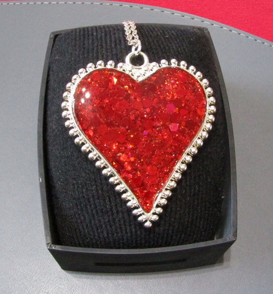 Large Heart Pendant with Holographic Red Glitter