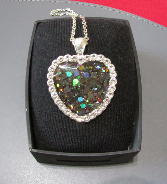 Medium Heart Pendant with Holographic Black Glitter