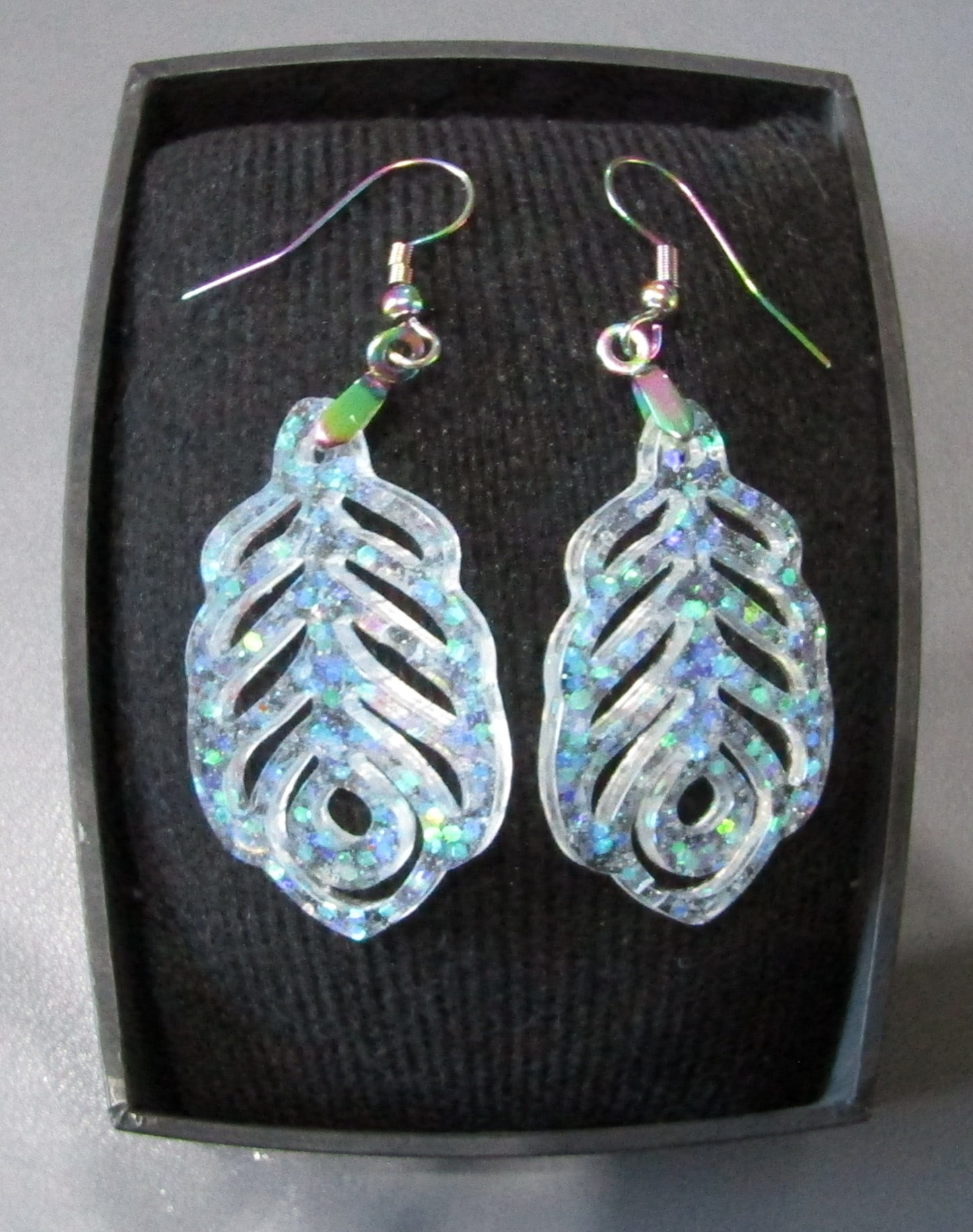 Clear Holographic Peacock Feather Earrings