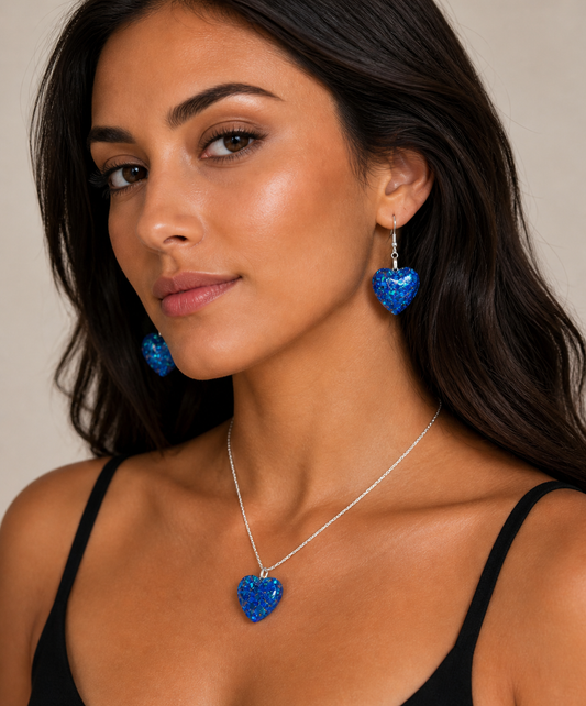 Large Heart Pendant and Earring set - Ocean Dream Holographic
