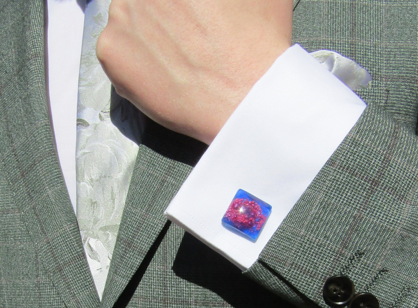 Blue/Pink Bubble Square Cufflinks