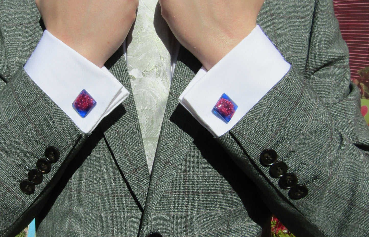 Blue/Pink Bubble Square Cufflinks