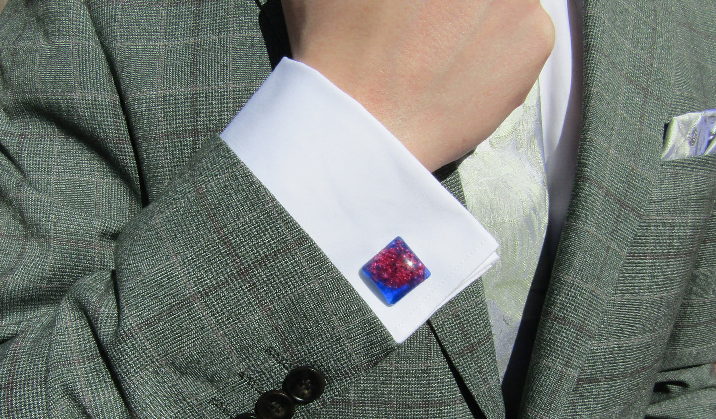 Blue/Pink Bubble Square Cufflinks