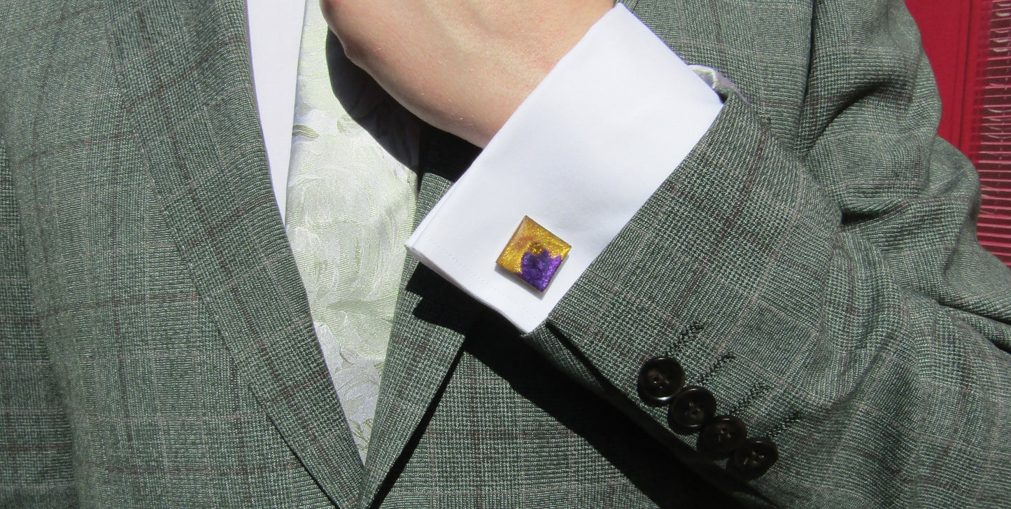 Gold/Purple Sparkle Square Cufflinks