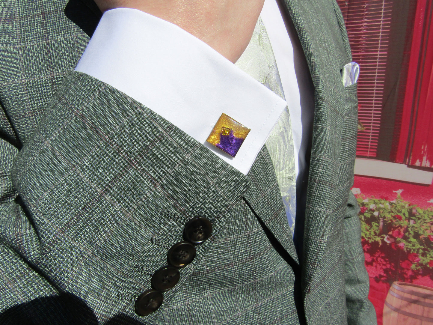 Gold/Purple Sparkle Square Cufflinks