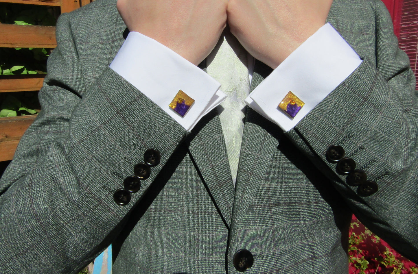 Gold/Purple Sparkle Square Cufflinks