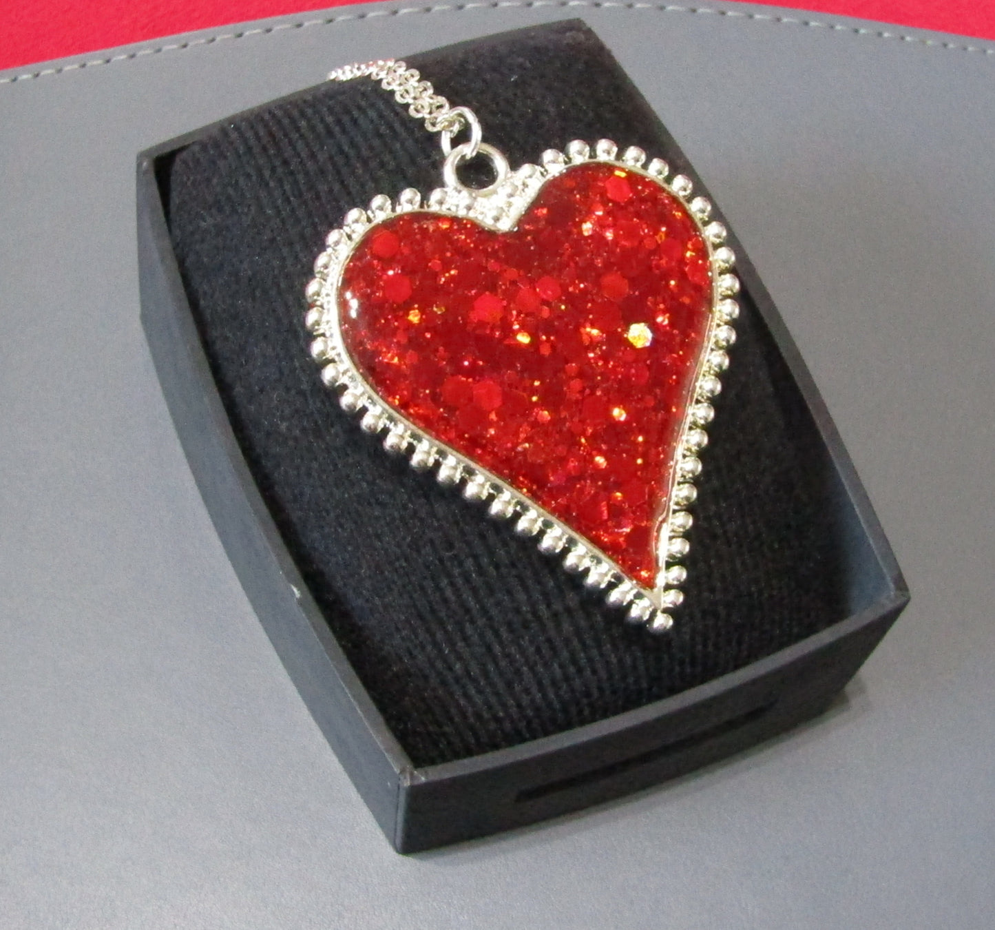 Large Heart Pendant with Holographic Red Glitter