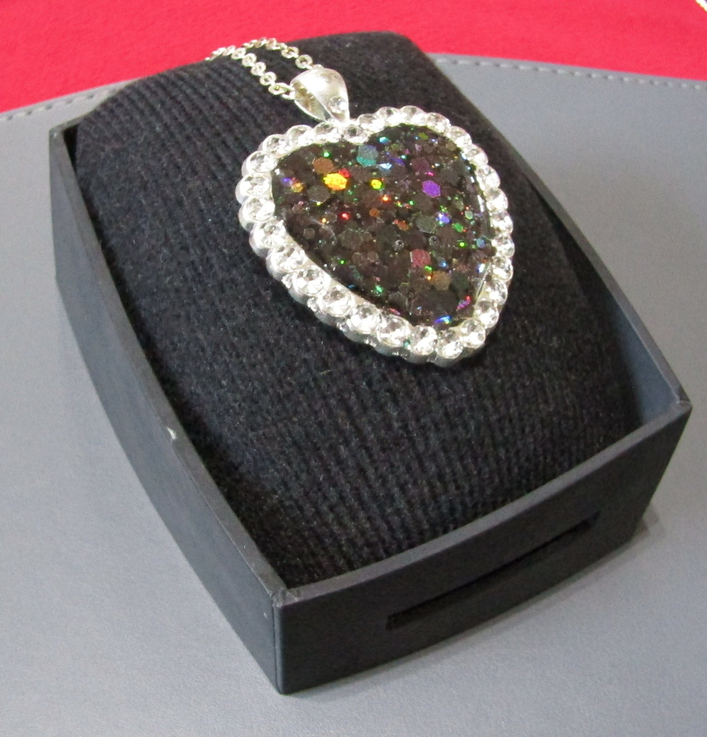 Medium Heart Pendant with Holographic Black Glitter