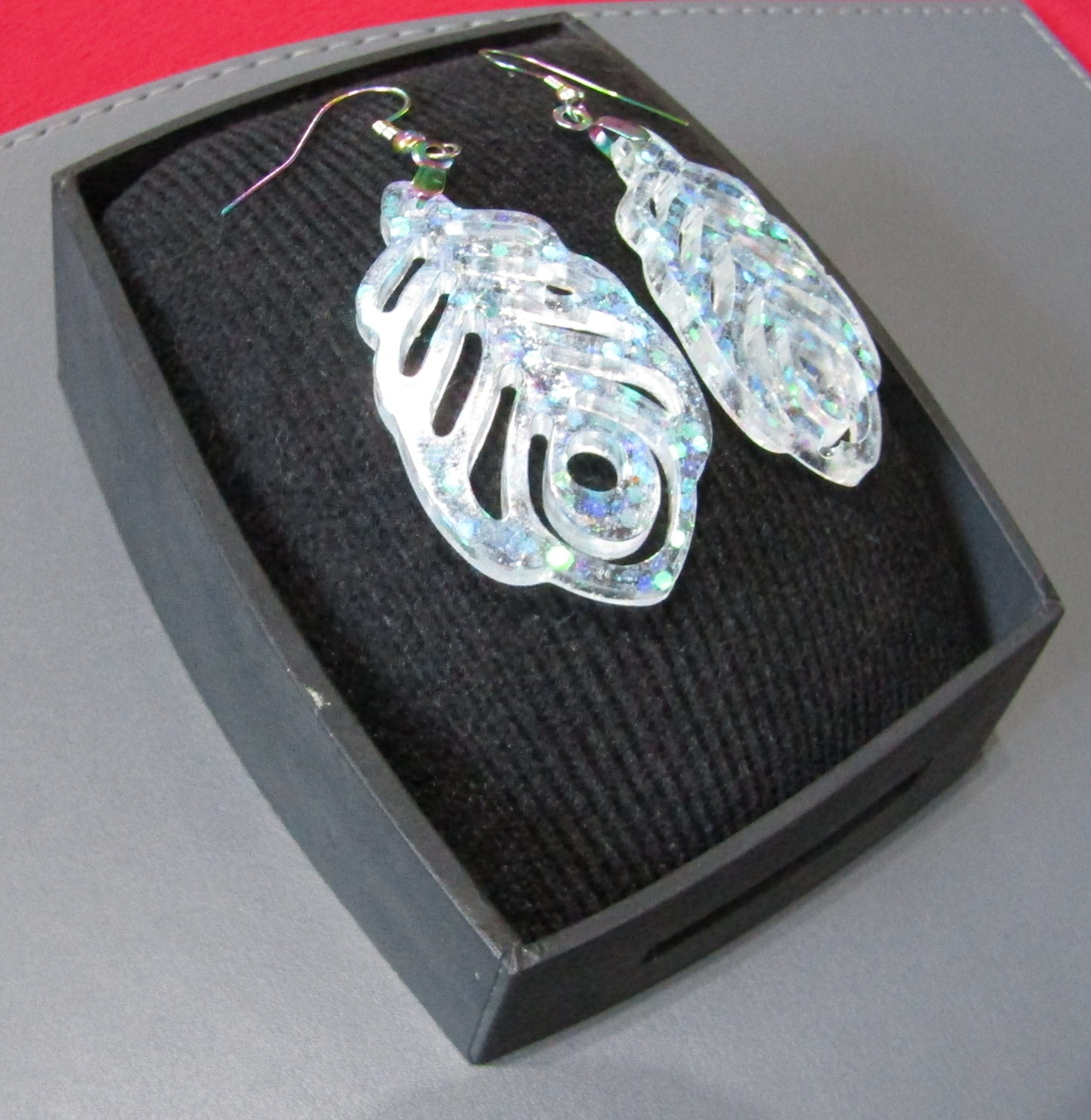 Clear Holographic Peacock Feather Earrings