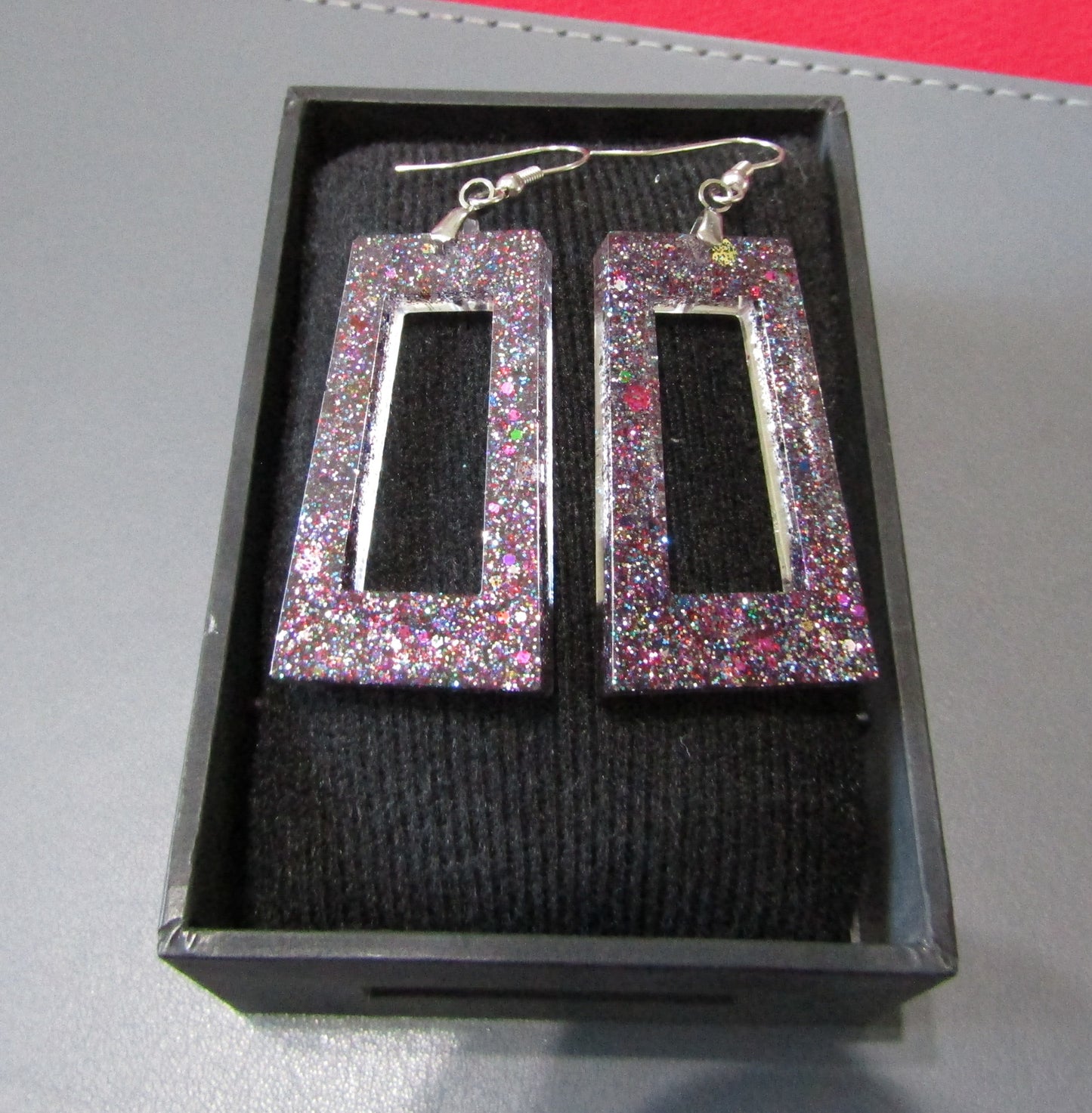 Cosmic Glitter Rectangle Necklace & Earring Set