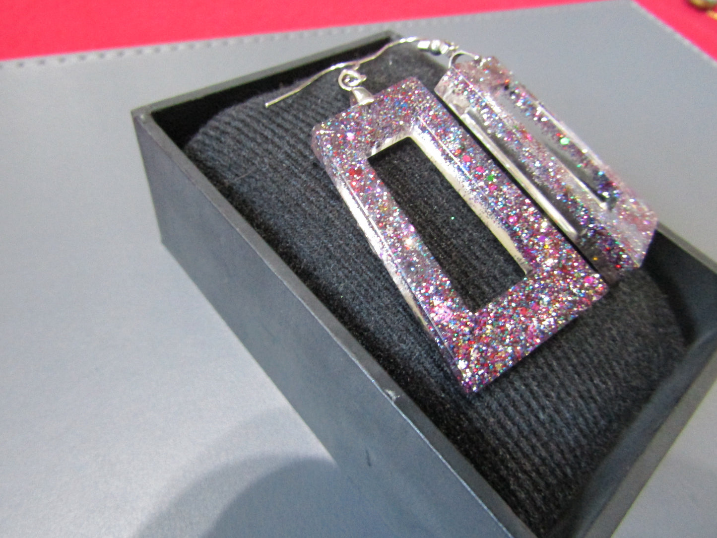 Cosmic Glitter Rectangle Necklace & Earring Set
