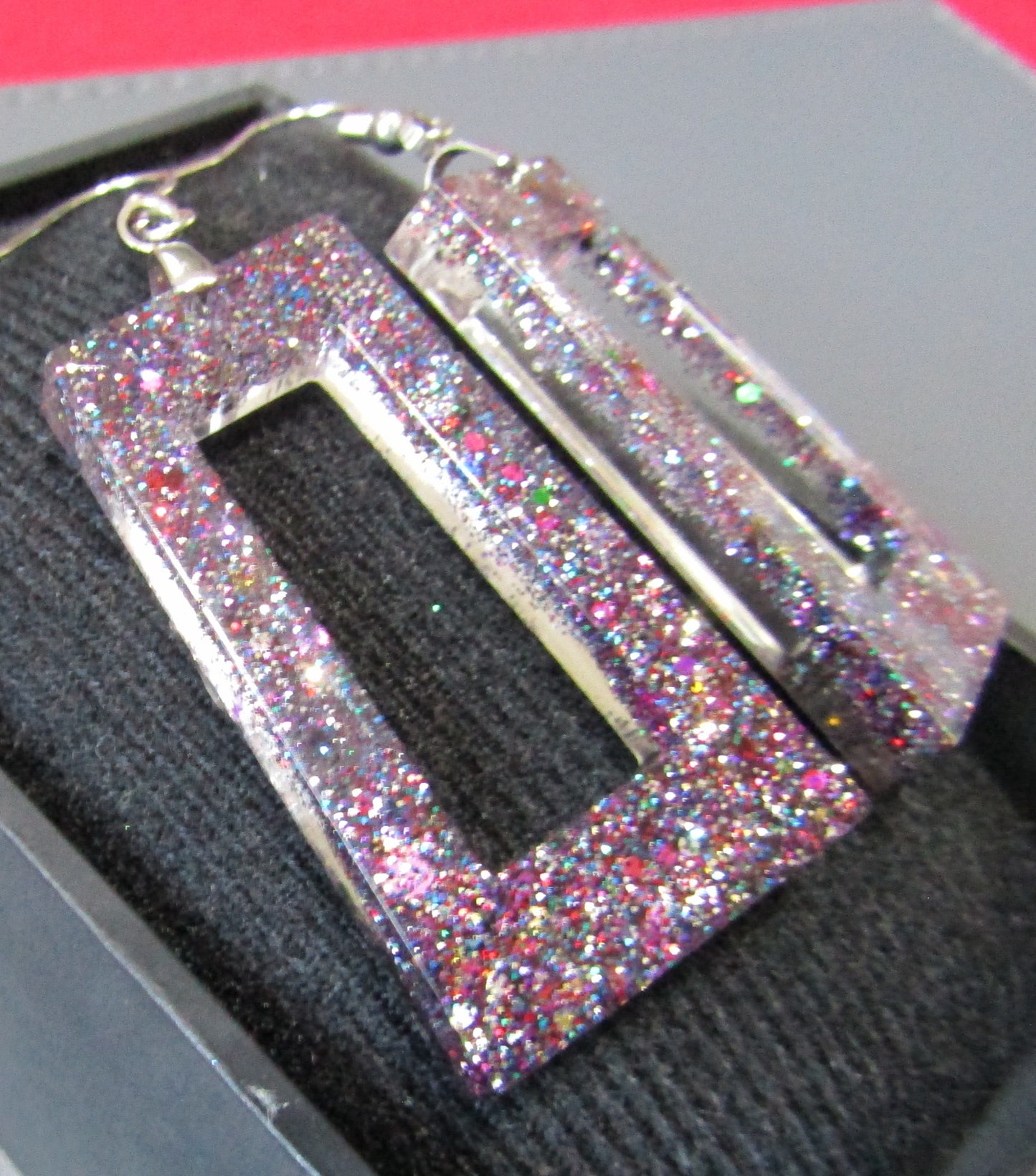 Cosmic Glitter Rectangle Necklace & Earring Set