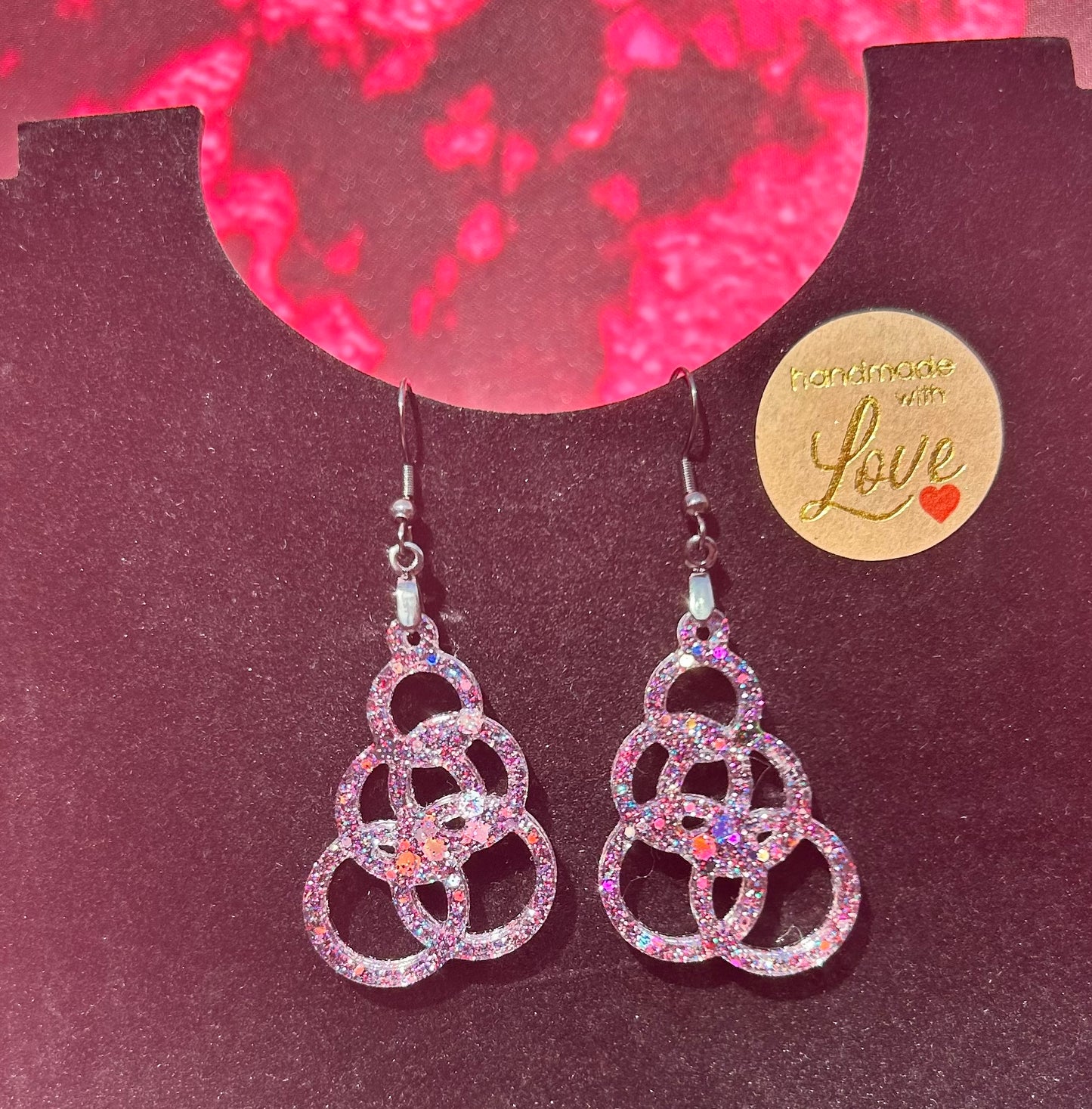 Celtic Knot Glitter Drop Earrings in Mermaid Sparkle