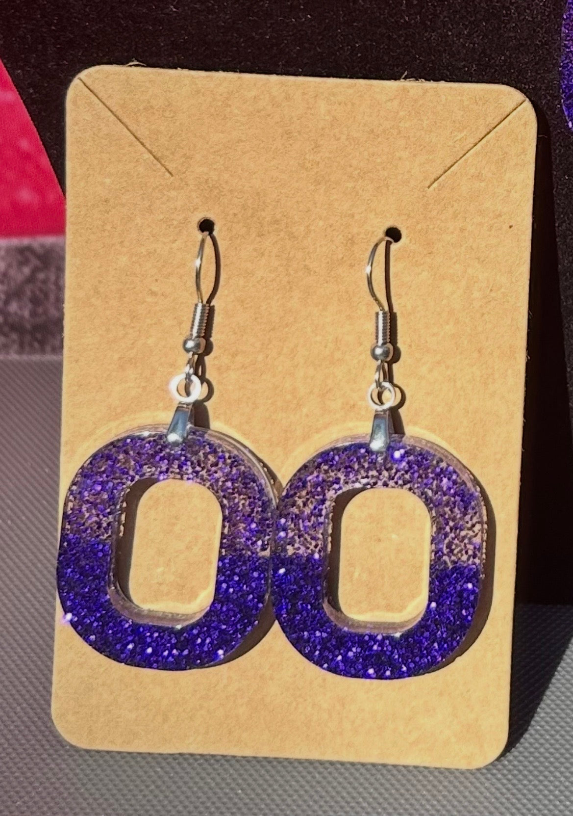 Purple Glitter Oval Necklace & Earring Set
