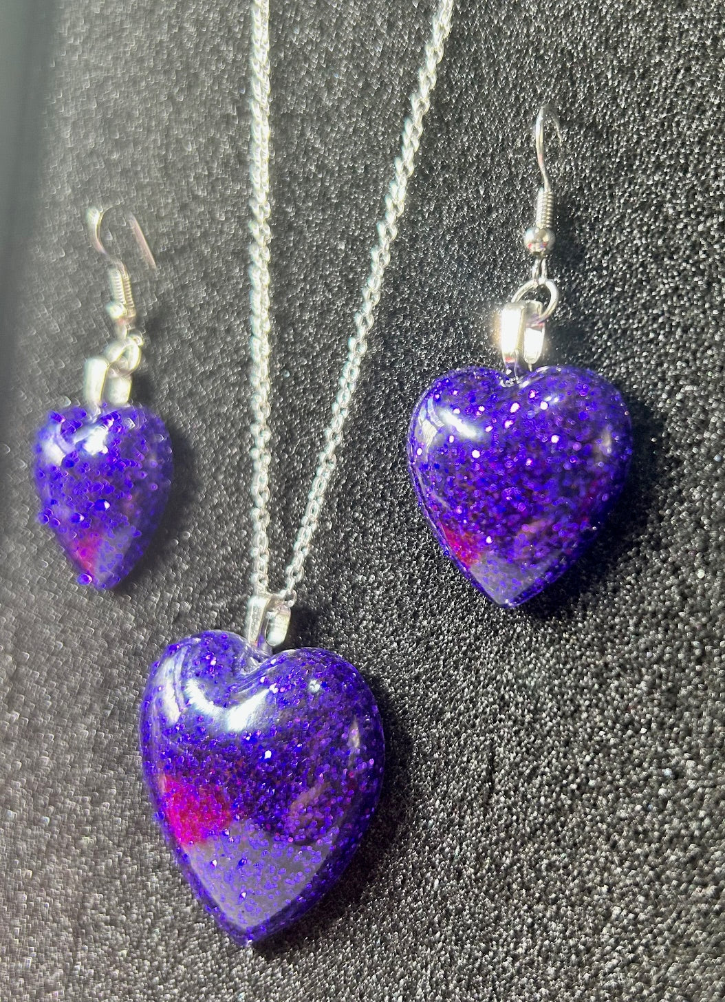 Large Heart Pendant and Earring set - Holographic Purple