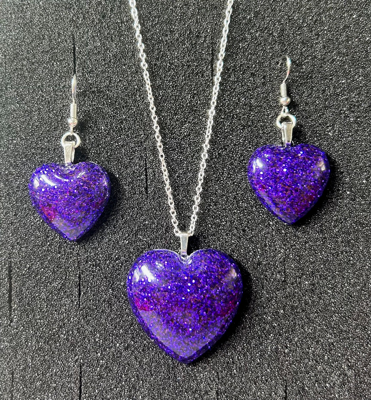Large Heart Pendant and Earring set - Holographic Purple