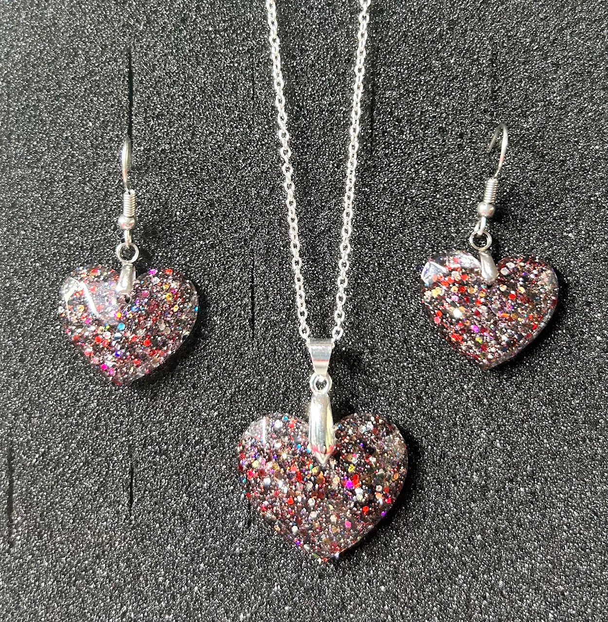Medium Faceted Heart Pendant and Earring set - Holographic Galaxy