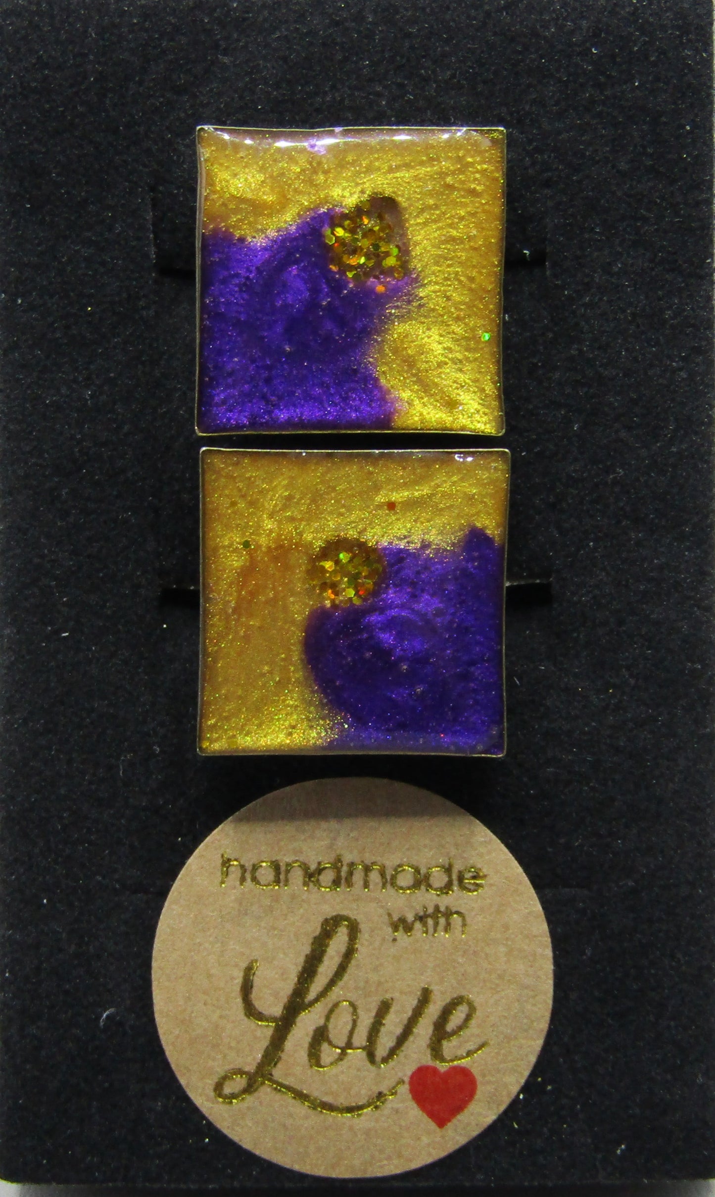 Gold/Purple Sparkle Square Cufflinks