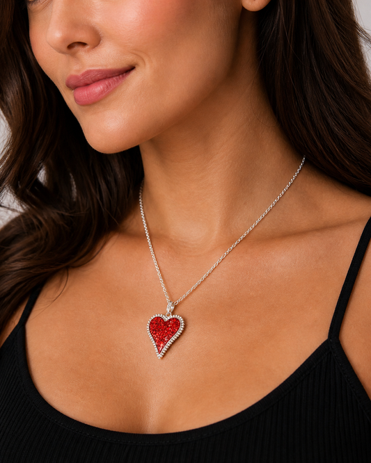 Large Heart Pendant with Holographic Red Glitter
