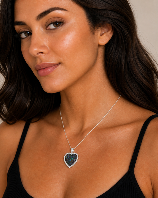 Medium Heart Pendant with Holographic Black Glitter