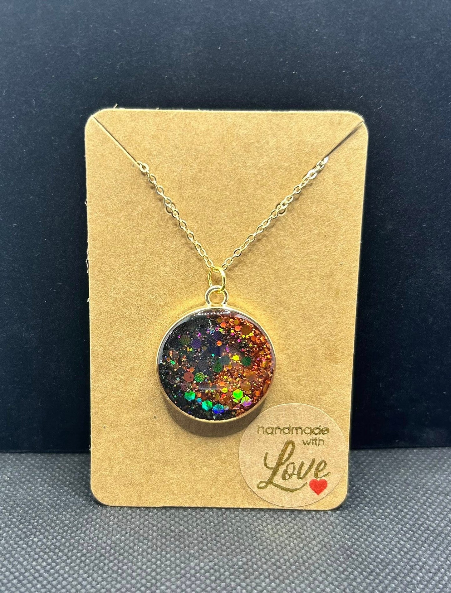 Orange/Black Holographic Glitter Pendant