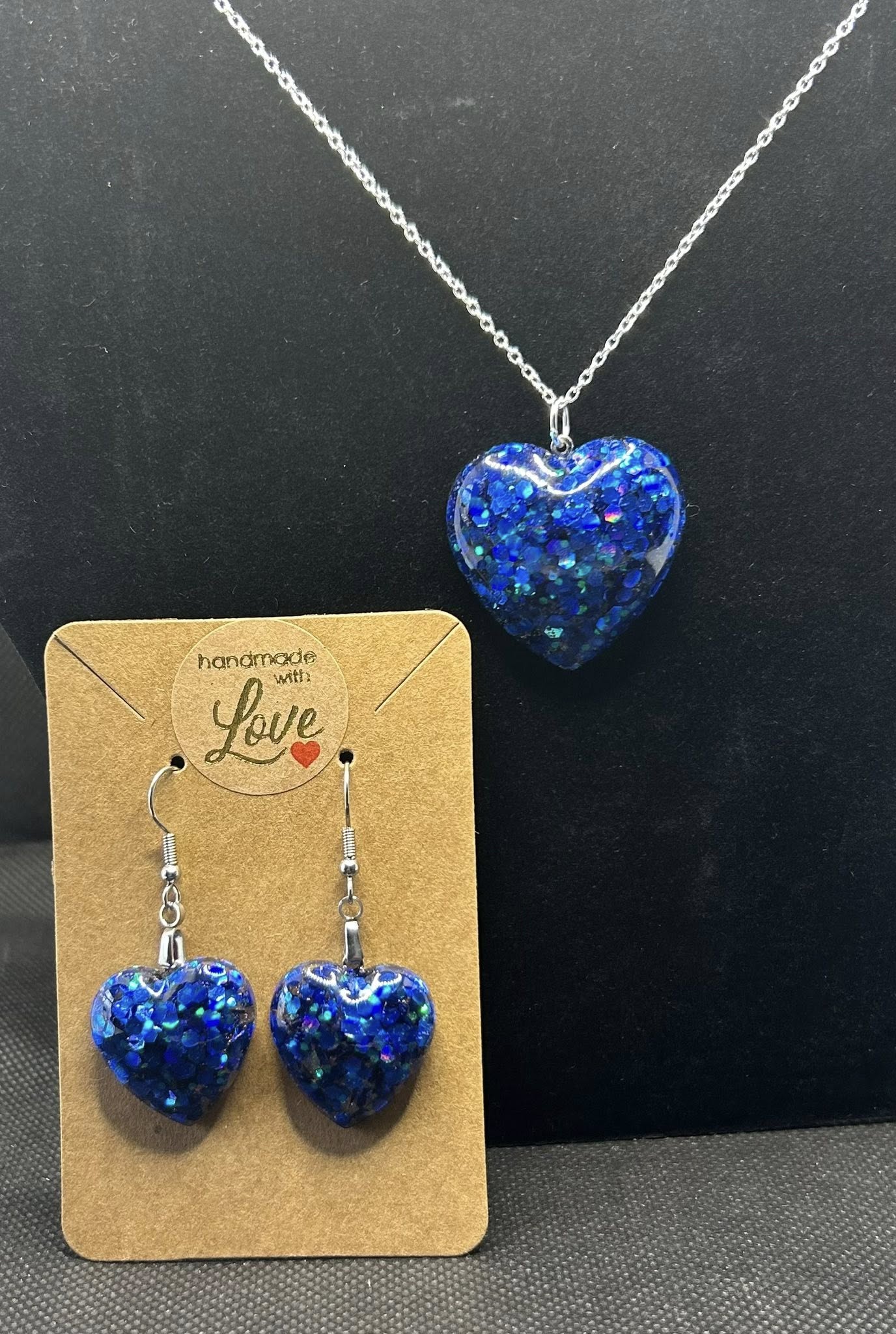 Large Heart Pendant and Earring set - Ocean Dream Holographic