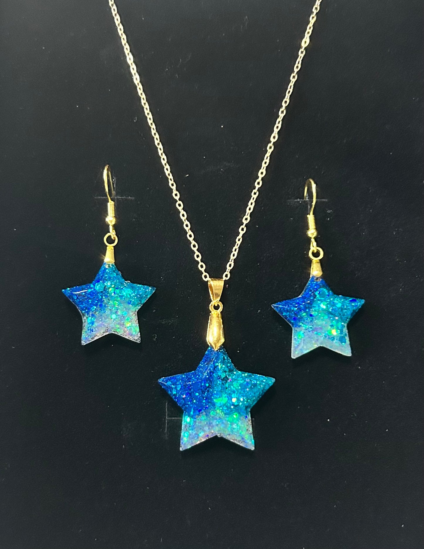 Star Pendant and Earring set - Blue/Turquoise/White