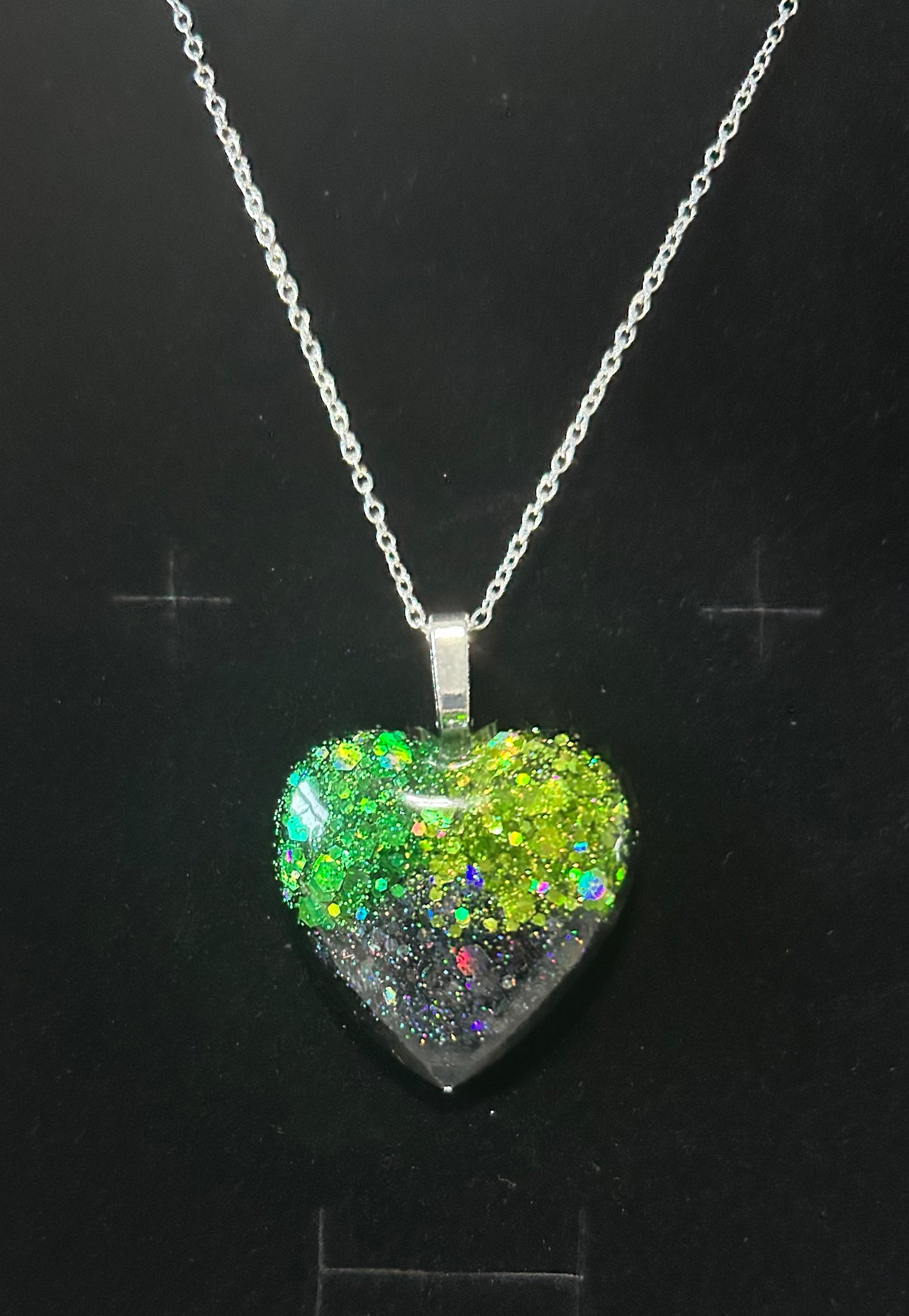 Tri-Glitter Heart Pendant - Green/Lime/Black