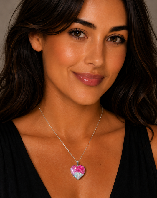 Tri-Glitter Heart Pendant - Pink/Cerise/White