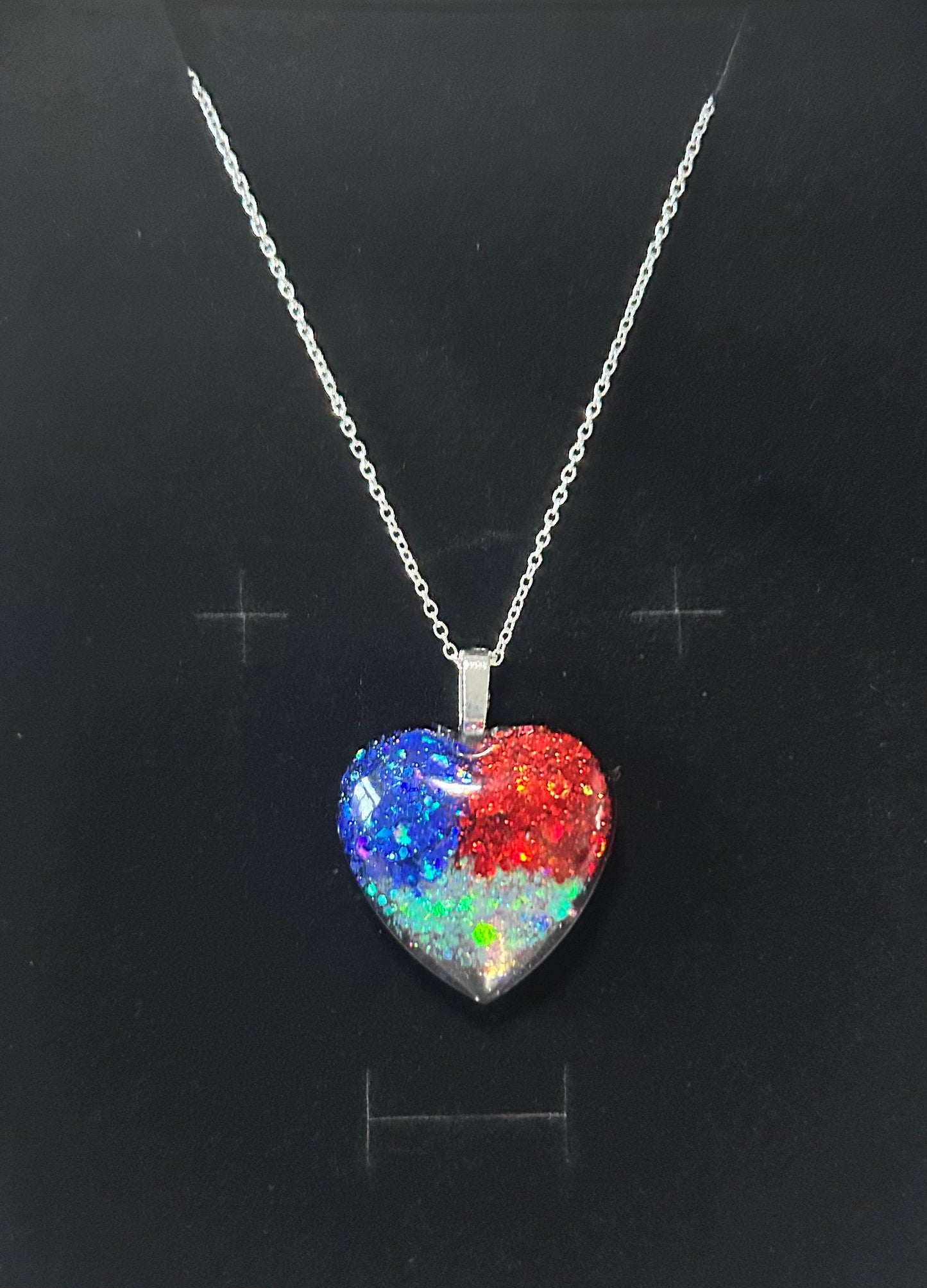Tri-Glitter Heart Pendant - Red/White/Blue